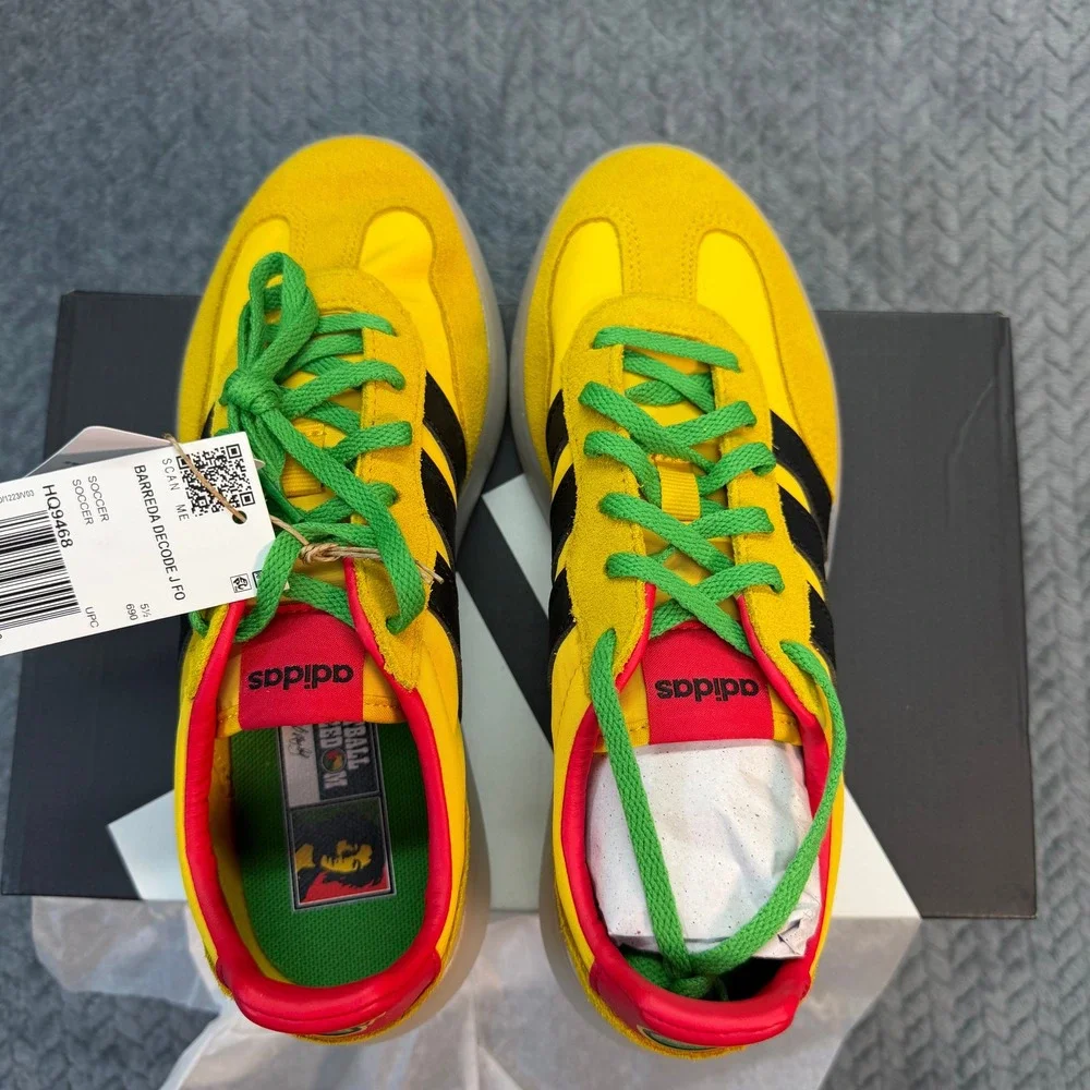 NWT Adidas Barreda Decode J FO Size 6 Bob Marley Jamaica Football Yellow HQ9468
